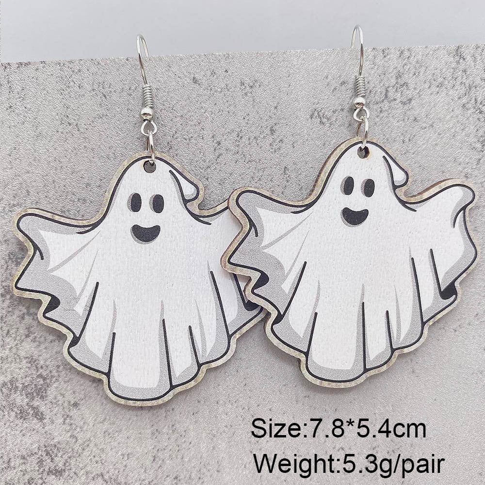 Wholesale  Halloween jewelry cartoon bat ghost pumpkin wood earrings