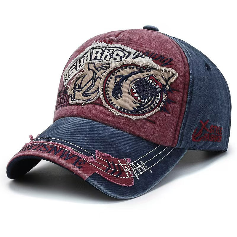 Wholesale Vintage Shark Denim Baseball Cap for Women Distressed Wash Sun Protection Fashion Accessory