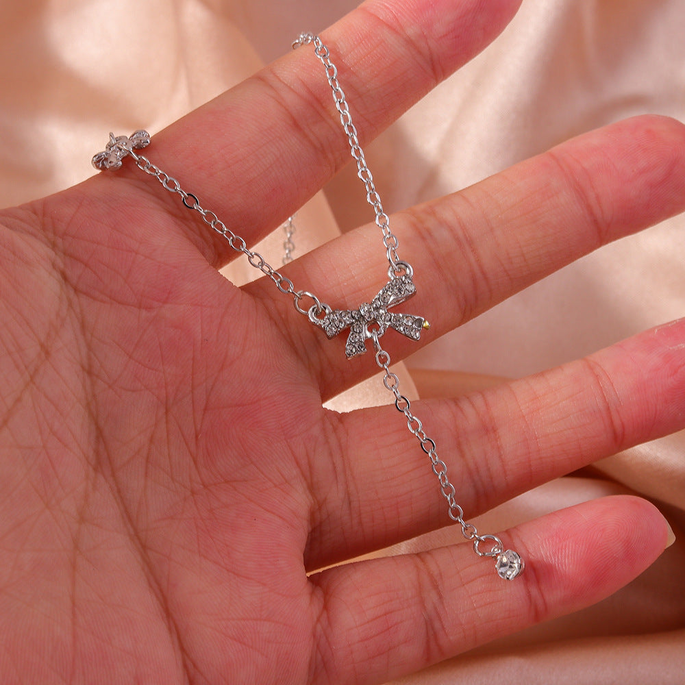 Wholesale  rhinestone bow necklace high-end design clavicle chain