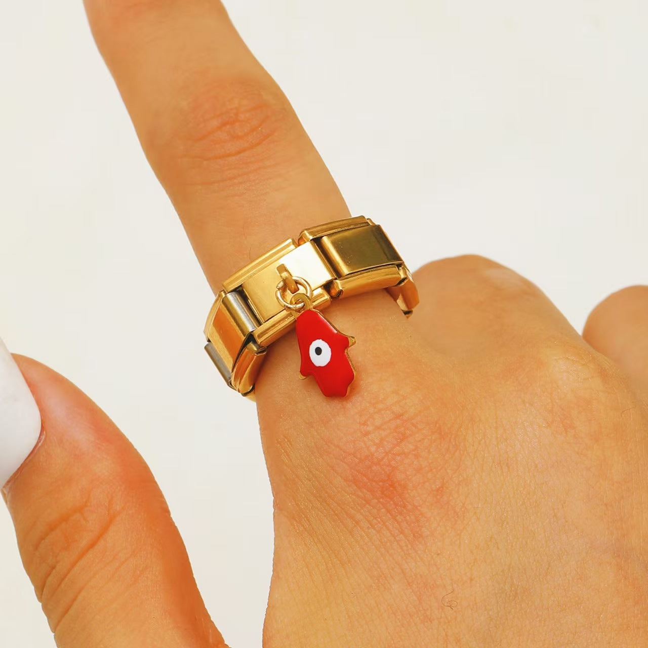 Wholesale oil-drip Devil Eye titanium steel square module ring