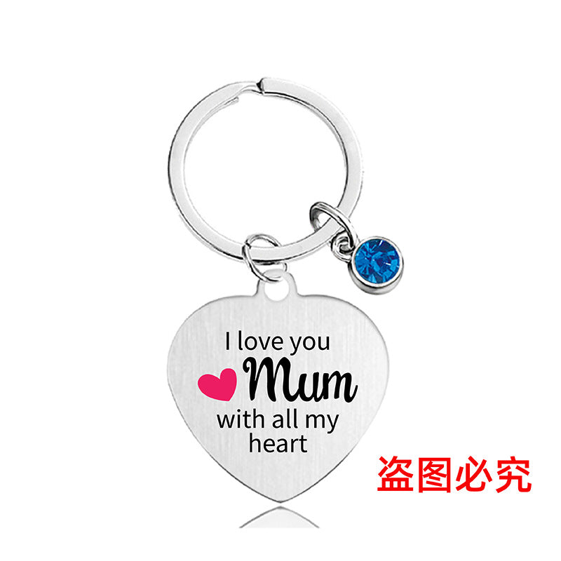 Wholesale Color Printed Blue Diamond Family Affection Inspirational Gift Metal Keychain Creative Keychain ACC-KC-Ganggu022