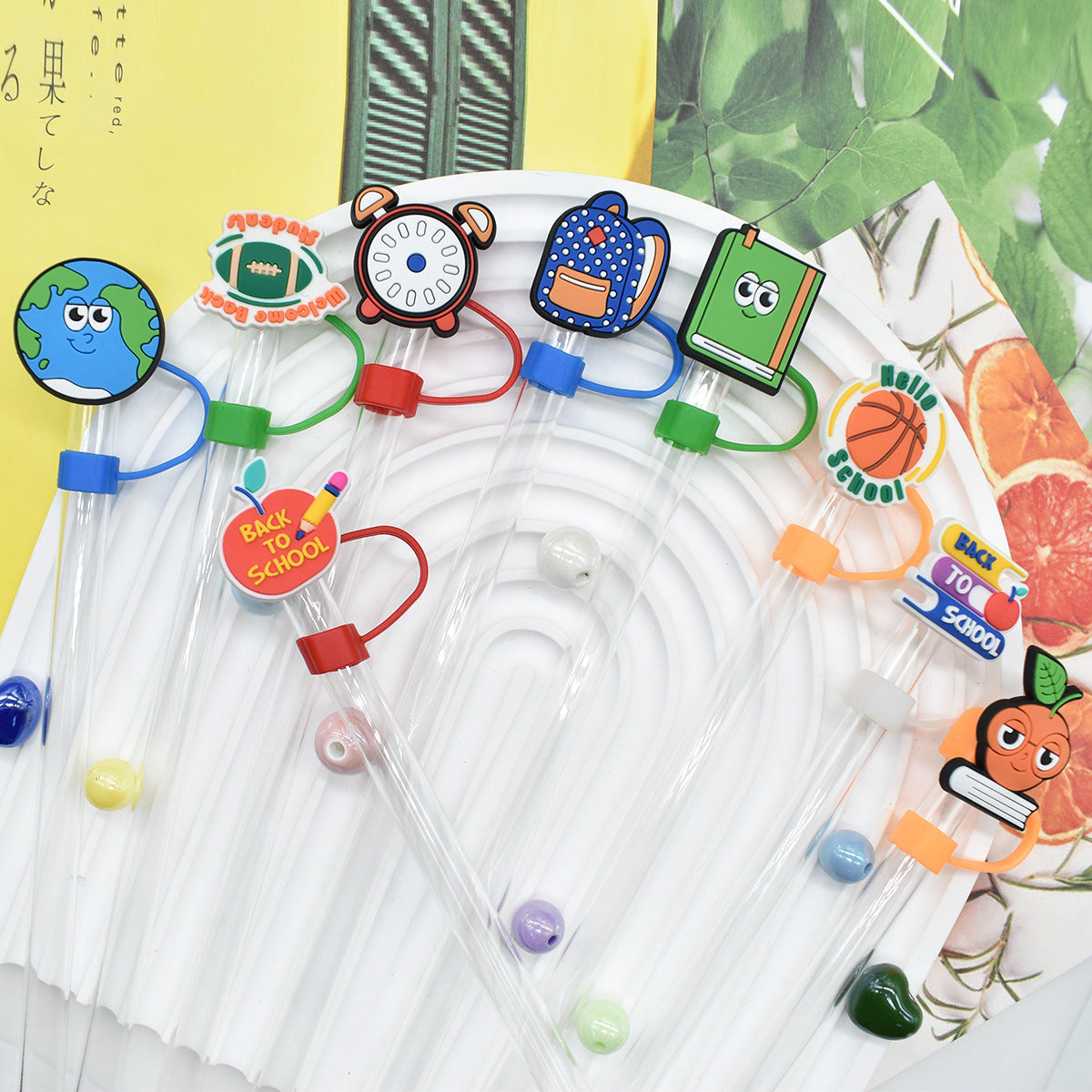 Wholesale Random 100pcs Back To School 10mm PVC Soft Glue Straw Tube Cap ACC-SCR-RYY095