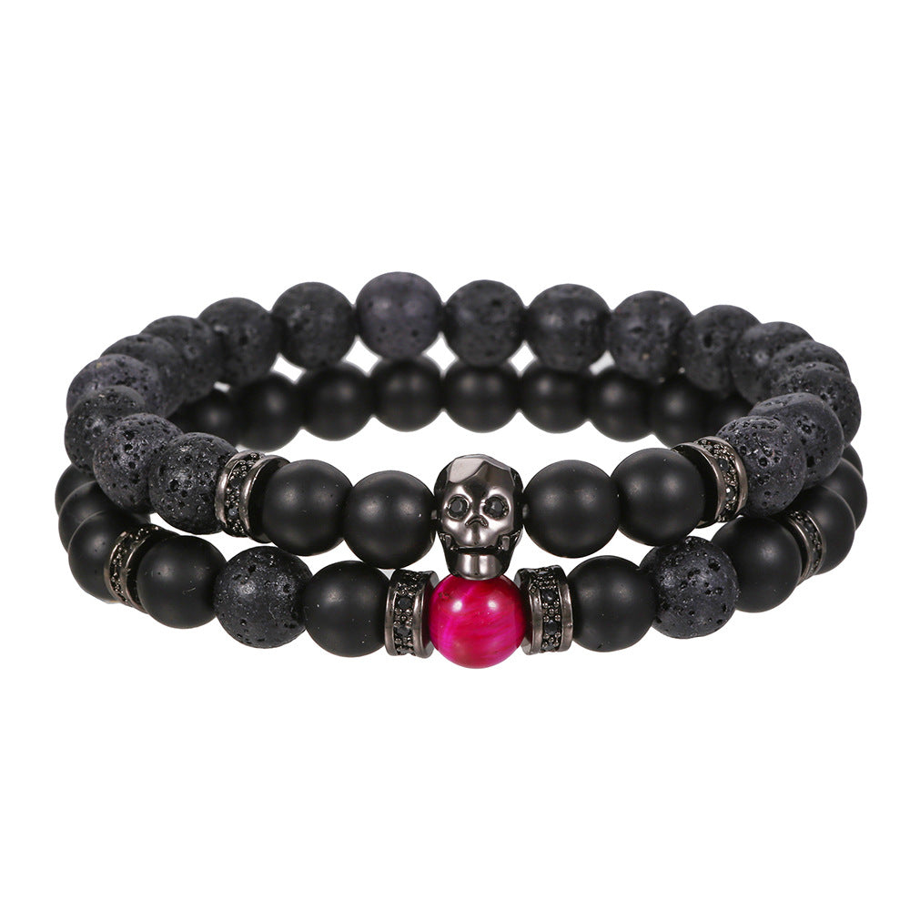 Wholesale Zircon Skull Volcanic Stone Beads Men's Bracelet
