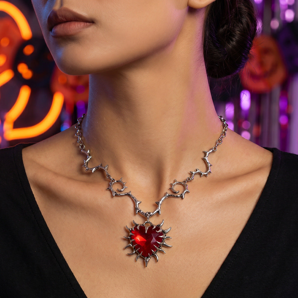 Wholesale Red Gothic Punk n Heart Pendant Necklace - Chic Jewelry Accessory for Gift
