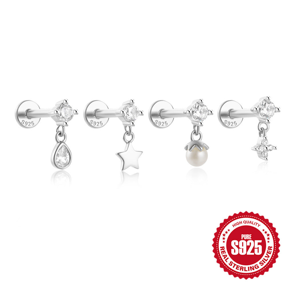 Wholesale 925 sterling silver five-pointed star Water Drop Diamond Earrings