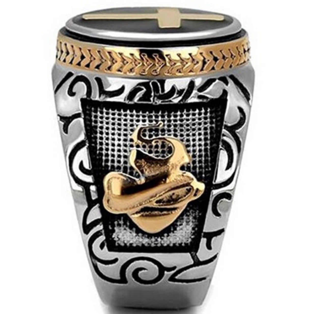 Wholesale two-color retro men's ring gold-plated prayer God's hand cross ring