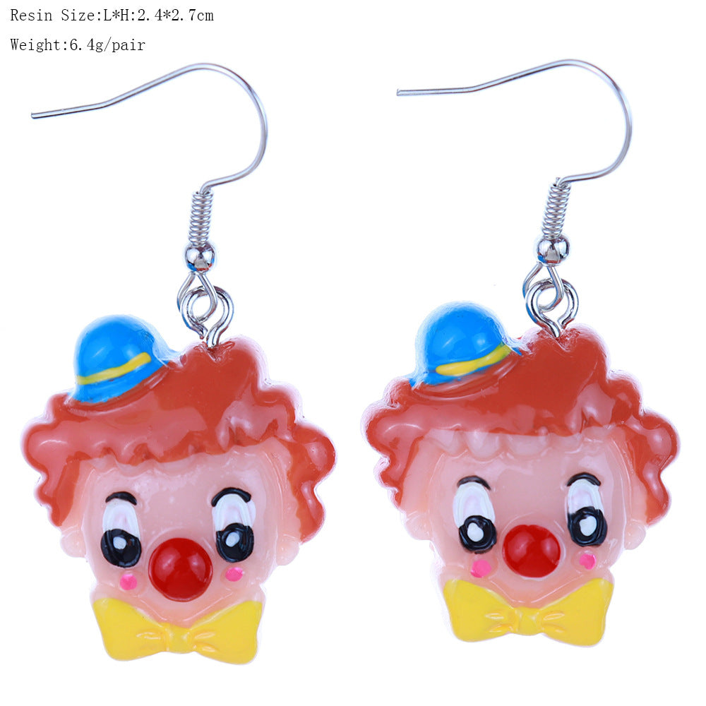 Wholesale fun cute funny cartoon circus clown earrings