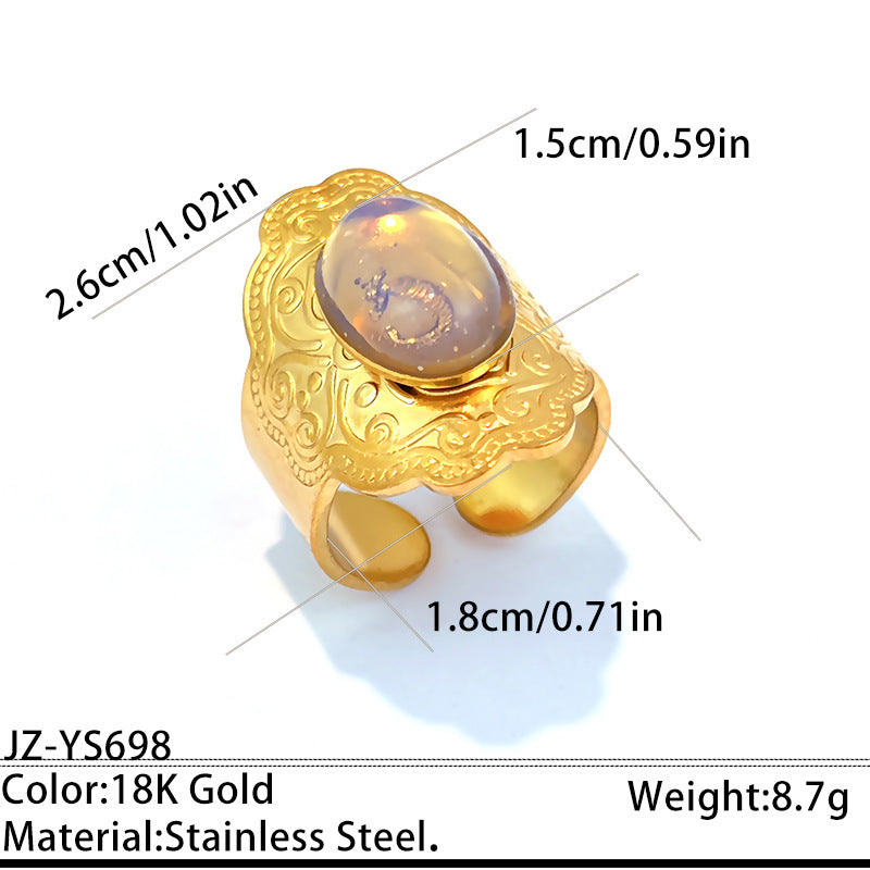 Wholesale Stainless Steel 18K Gold Plated Vintage Oval Gemstone Ring with Imitation Pearl and Turquoise - Fashion Jewelry Accessory for Resale