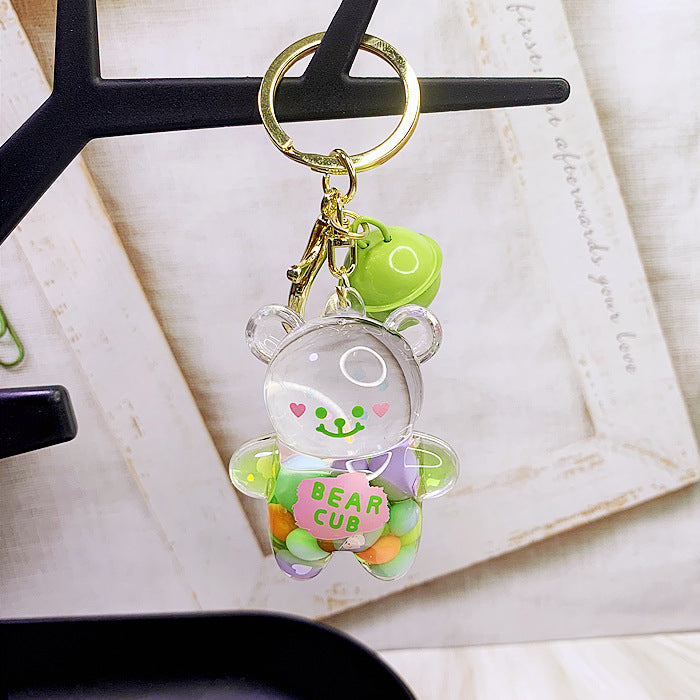 Wholesale Cute Doodle Bear Keychain Acrylic Pink Liquid Filled Car Key Accessory Boutique Resale