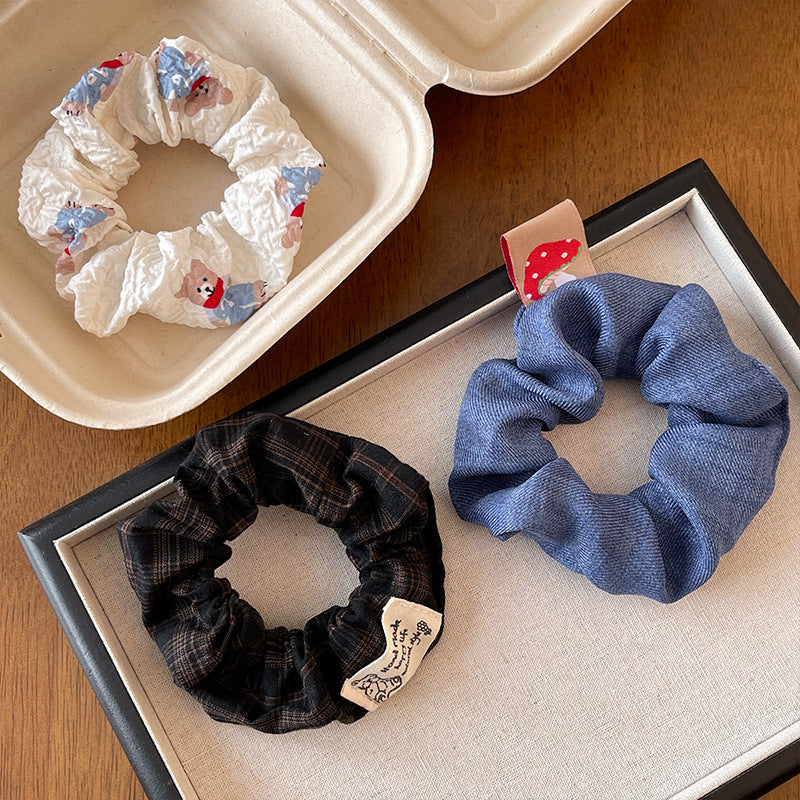 Wholesale Sweet College Style Milk Blue Plaid Lace Scrunchie With Cream Bow Fashion Hair Accessory For Boutique Resale