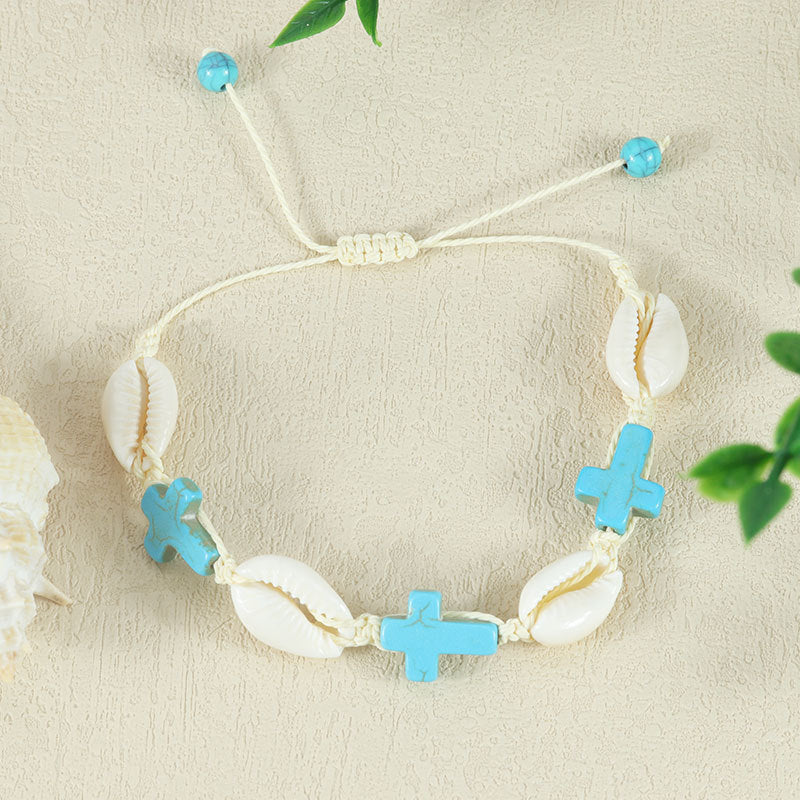 Wholesale  bohemian style natural shell starfish handmade woven bracelet