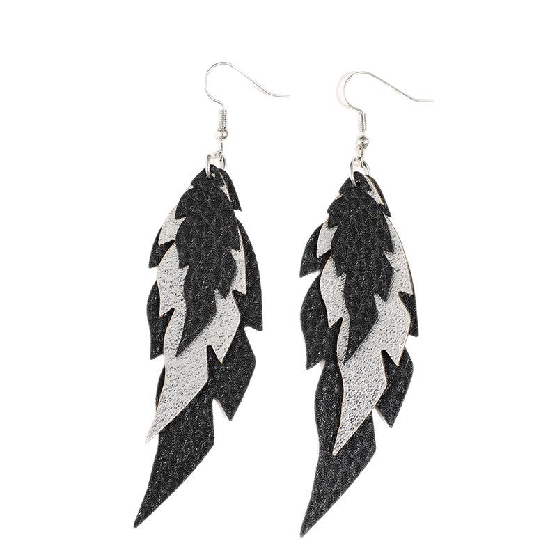 Wholesale Bohemian Black and White Feather Leather Earrings Fashion Jewelry Accessory Gift for Women