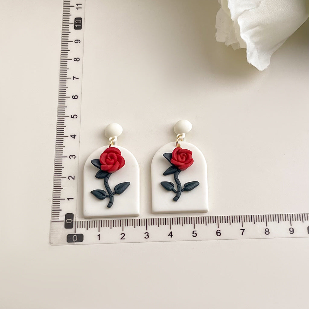 Wholesale Soft Ceramic Flower Three-dimensional Rose Earrings