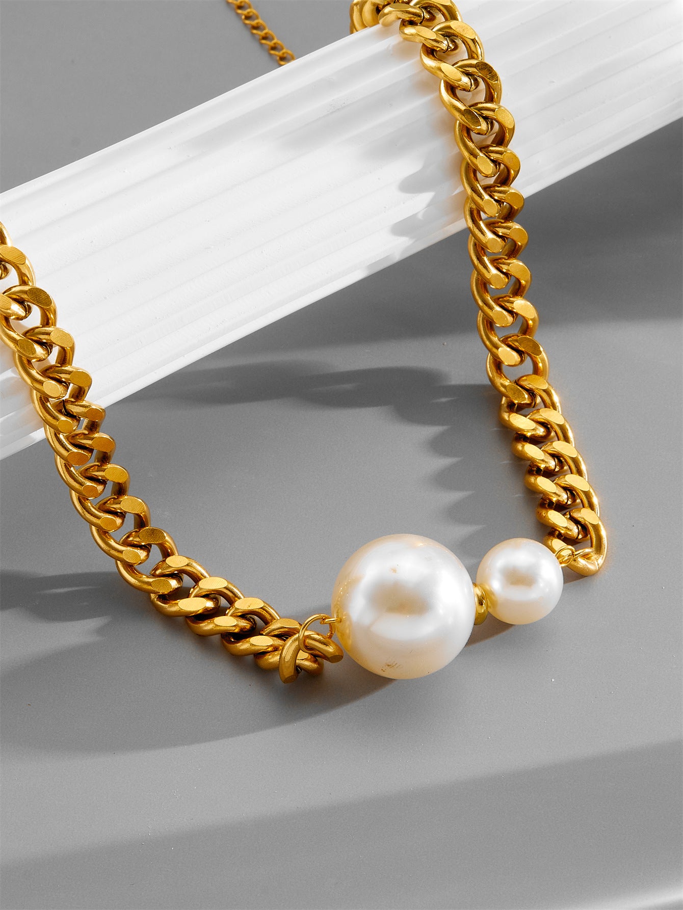 Wholesale Pearl Pendant Vintage Street Thick Chain Neck Chain Necklace