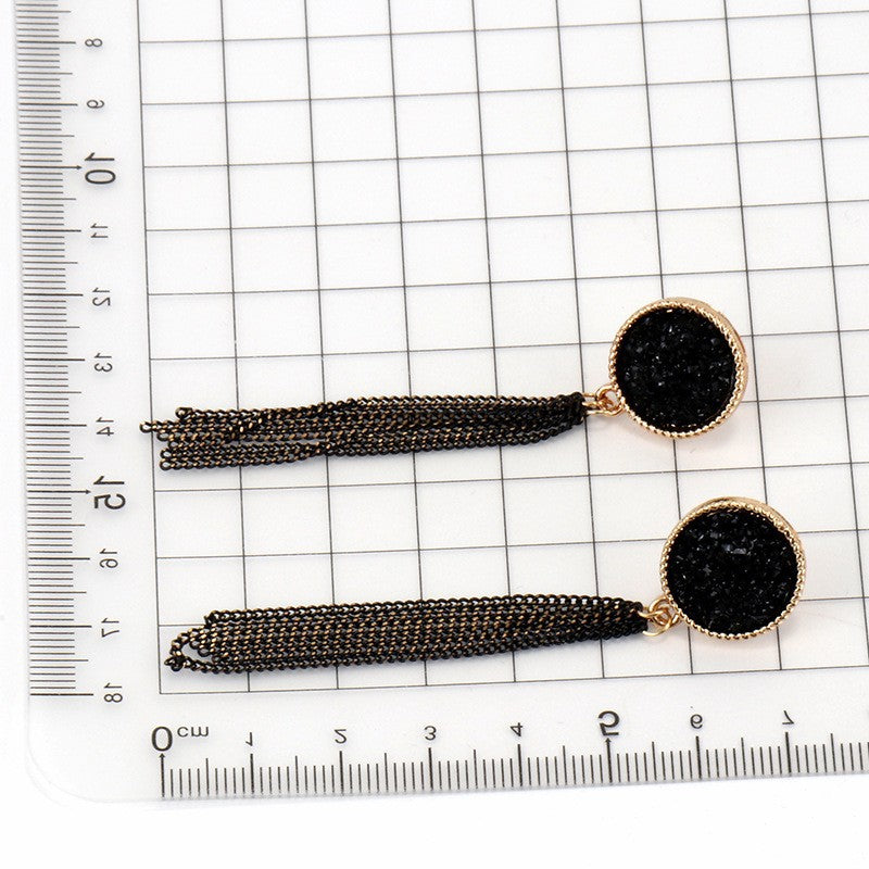 Wholesale Retro European American Style Black Crystal Tassel Earrings Fashion Accessory for Gift Boutique Resale