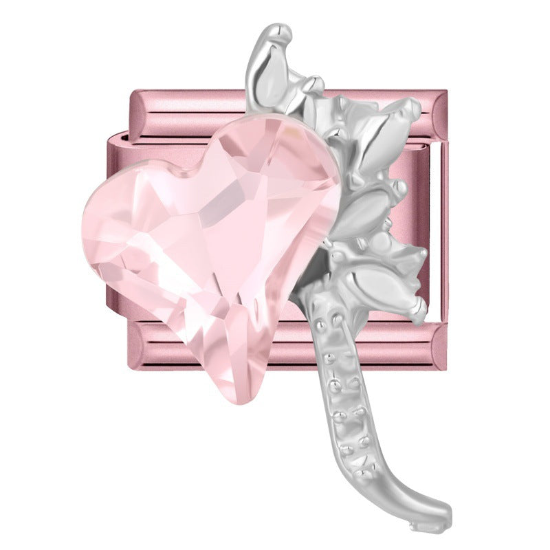 Wholesale Little Fresh Modular Bracelet with Pink Zircon Charms Stainless Steel Jewelry Accessory for Boutique Resale