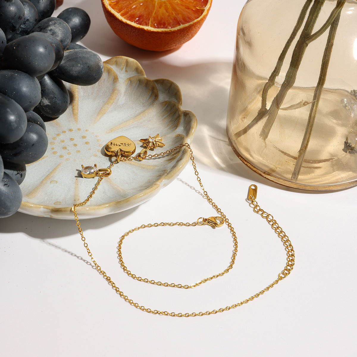 Wholesale Stainless steel heart-shaped zircon necklace