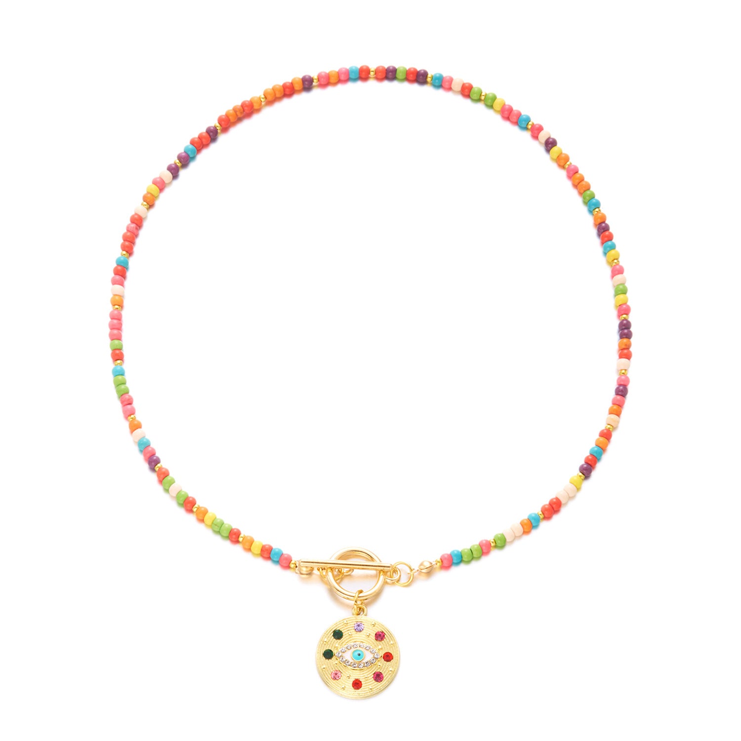 Wholesale Resin Beaded Necklace with Cute Heart and Evil Eye Pendant,  Trendy Fashion Accessory for Women