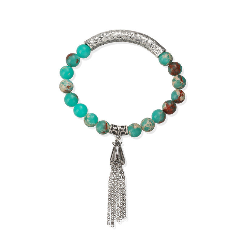 Wholesale Retro Antique Silver Stone Bead Bracelet Unisex Tassel Pendant Jewelry Fashion Accessory For Daily Wear