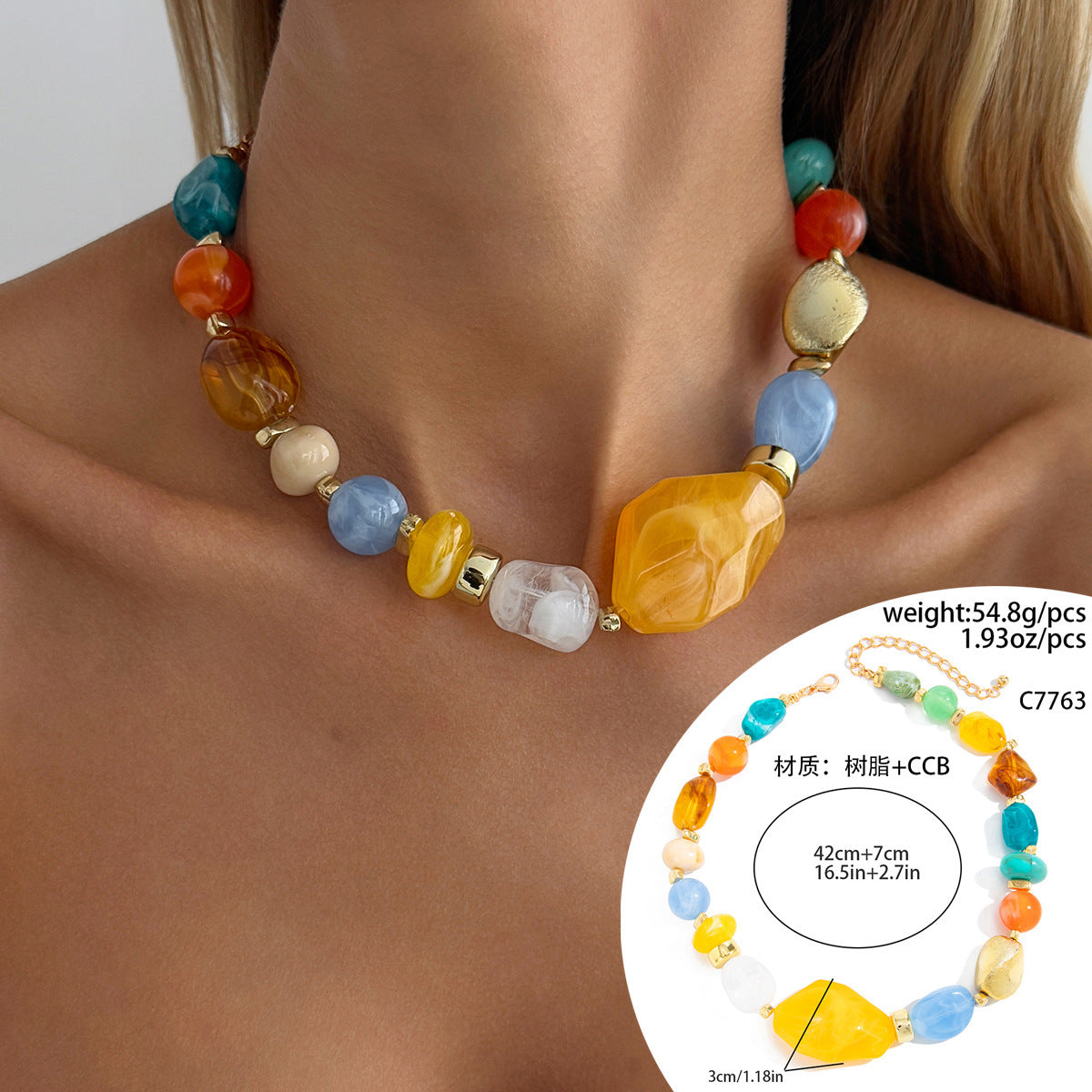Wholesale Boho Vintage Resin Beaded Necklace Fashion Accessory Gift