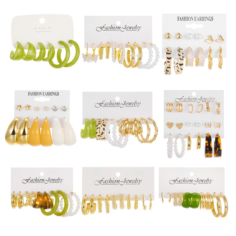 Wholesale Geometric Diamond Pearl hollow butterfly earrings