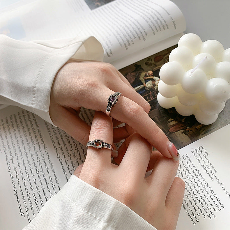 Wholesale 925 Sterling Silver Vintage Purple Zirconium Cross Red Diamond Opening Ring