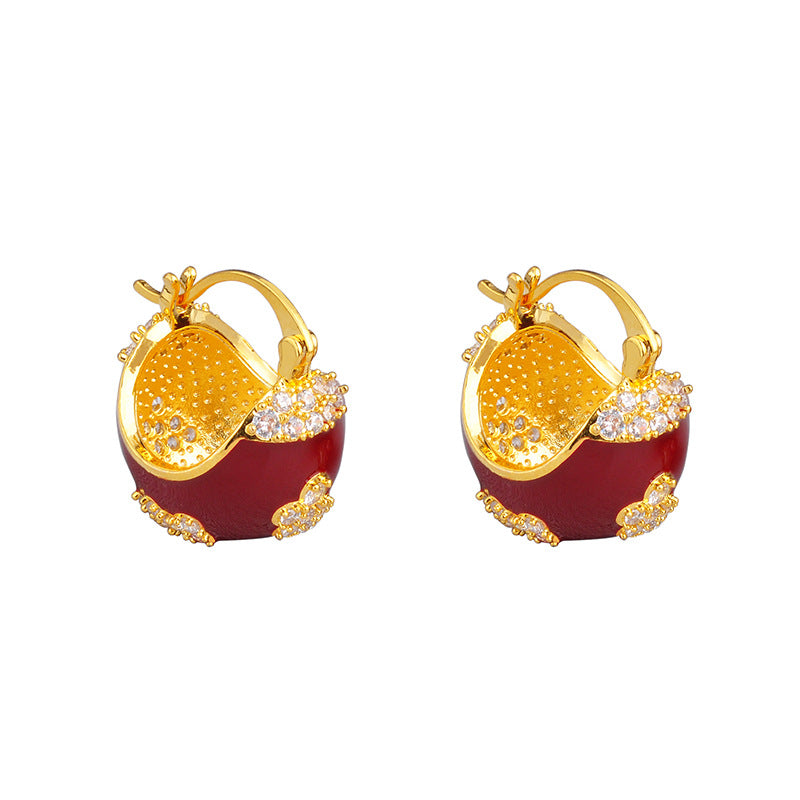 Wholesale red enamel drop oil basket ear buckle  earrings