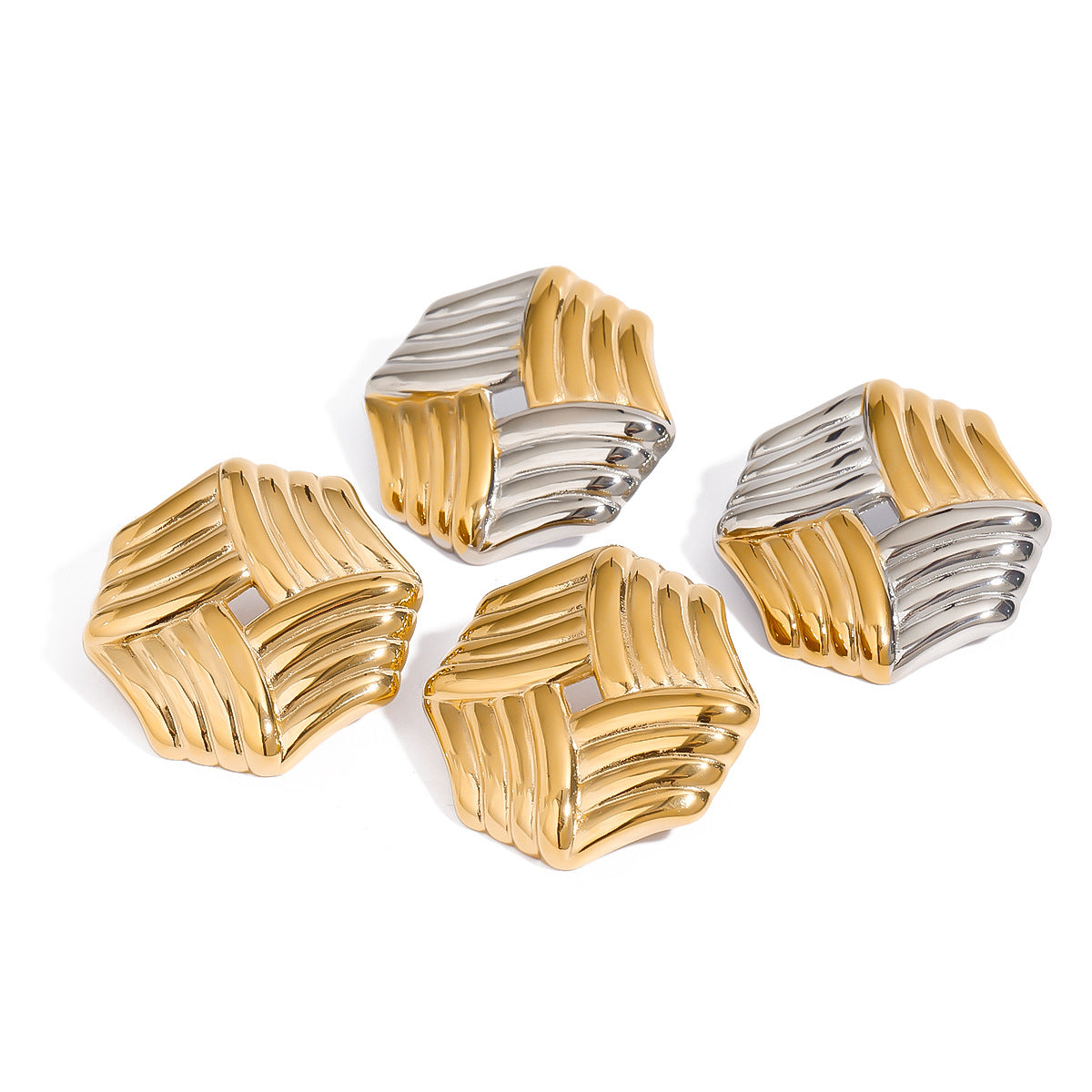 Wholesale  Stainless steel 18k gold gold and silver color matching rib geometric hollow earrings