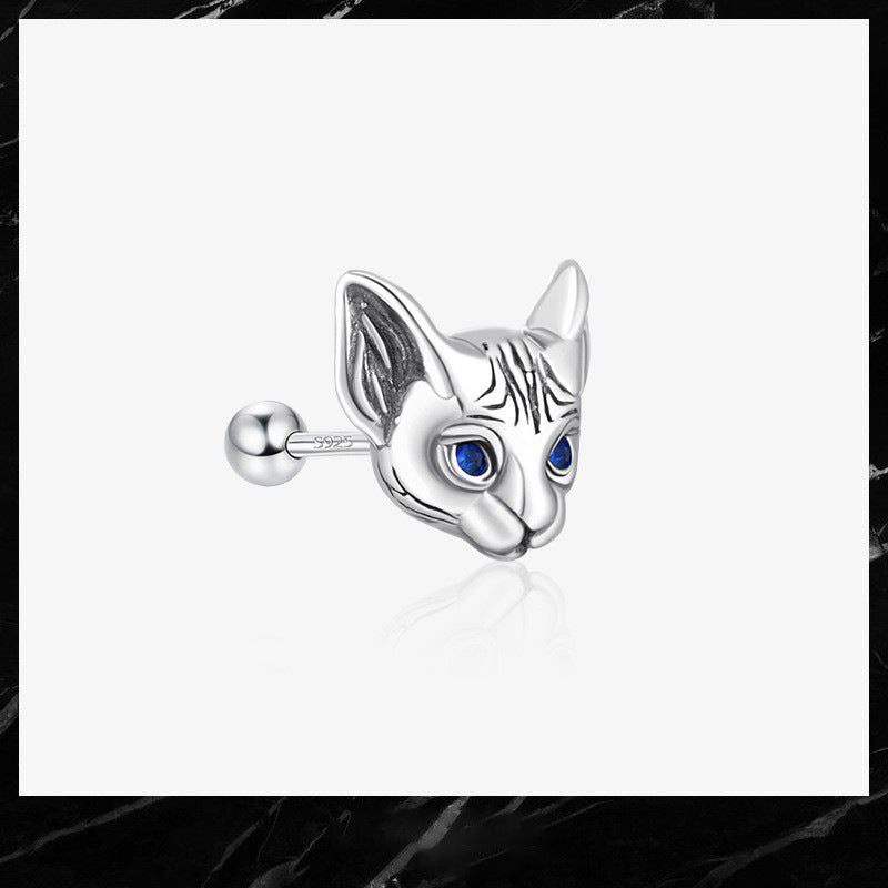 Wholesale 925 Silver Plated Screw Cat Earrings
