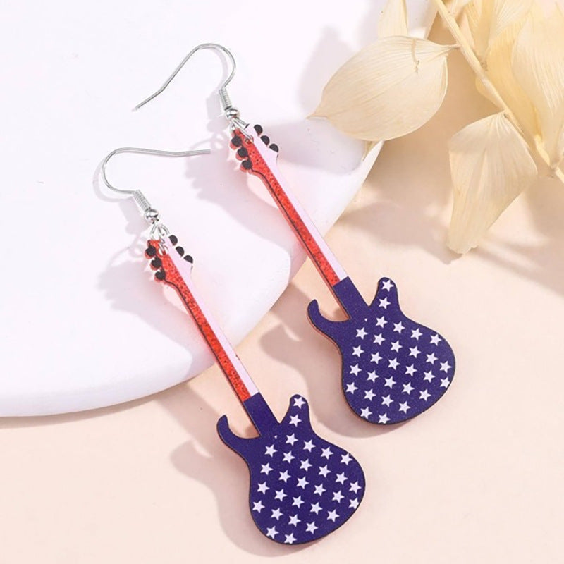 Wholesale creative personalized earrings independence day American flag cute guitar jewelry
