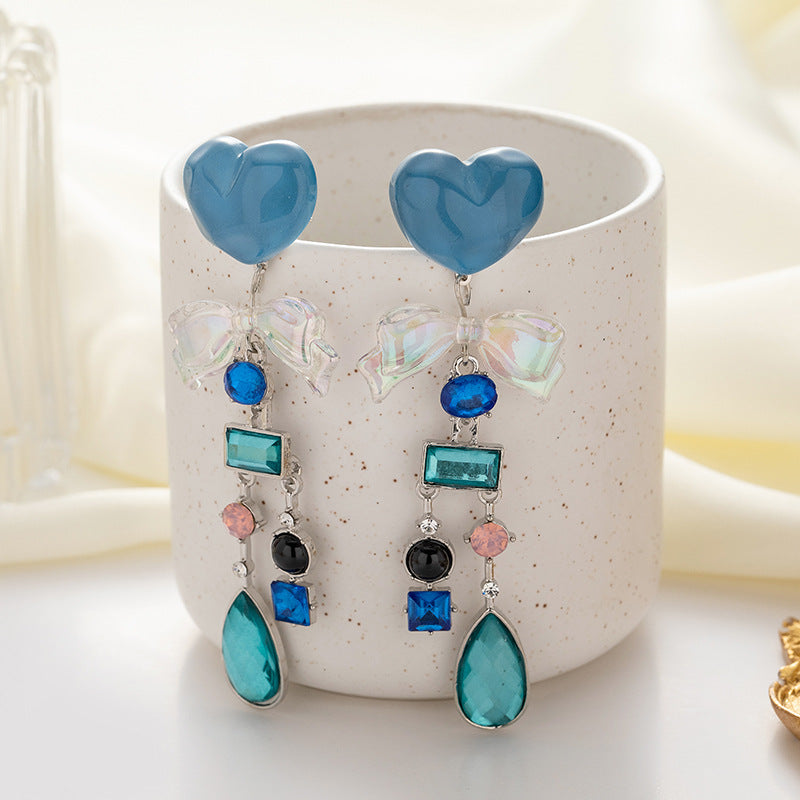 Wholesale silver needle blue water ripple heart earrings