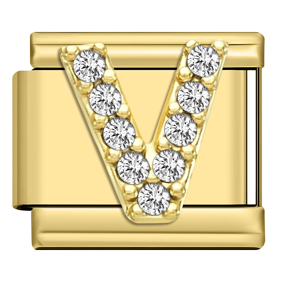 Wholesale Stainless Steel Modular Bracelet with Rhinestones and Gold Letters for Everyday Wear Jewelry Accessory