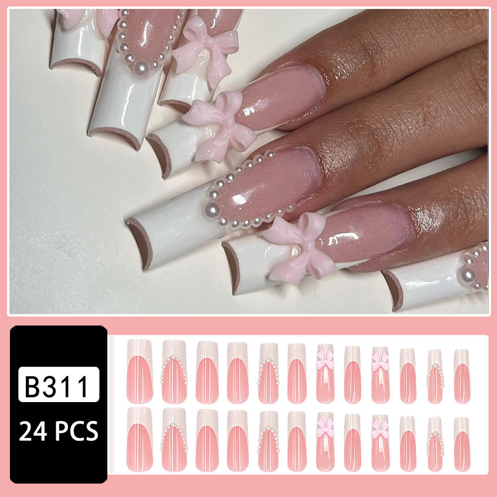 Wholesale 24 Pieces/box Pearl Bow Manicure Press-on Nails Kits Nail Stickers ACC-NS-NaiEr008