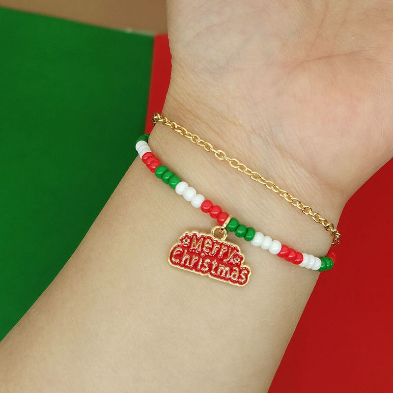 Wholesale Christmas Snowflake Tree Letter Rice Bead Double Layer Bracelet ACC-BT-Haol003