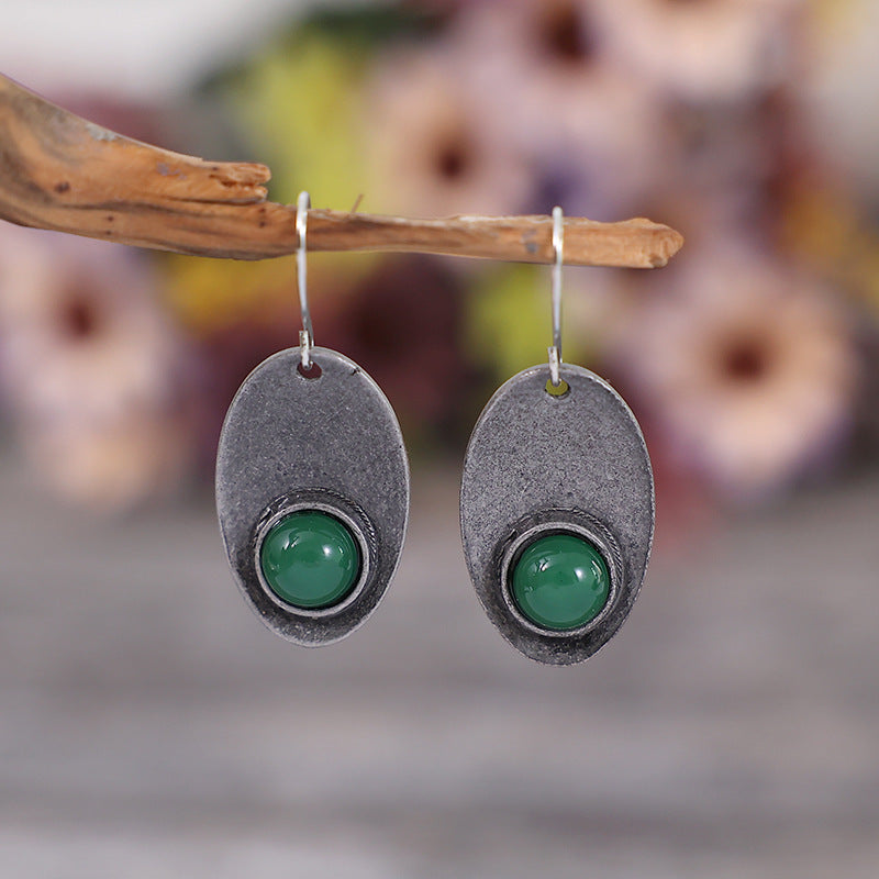 Wholesale Alloy Electroplated Retro Emerald Earrings for Everyday Wear Jewelry Accessory