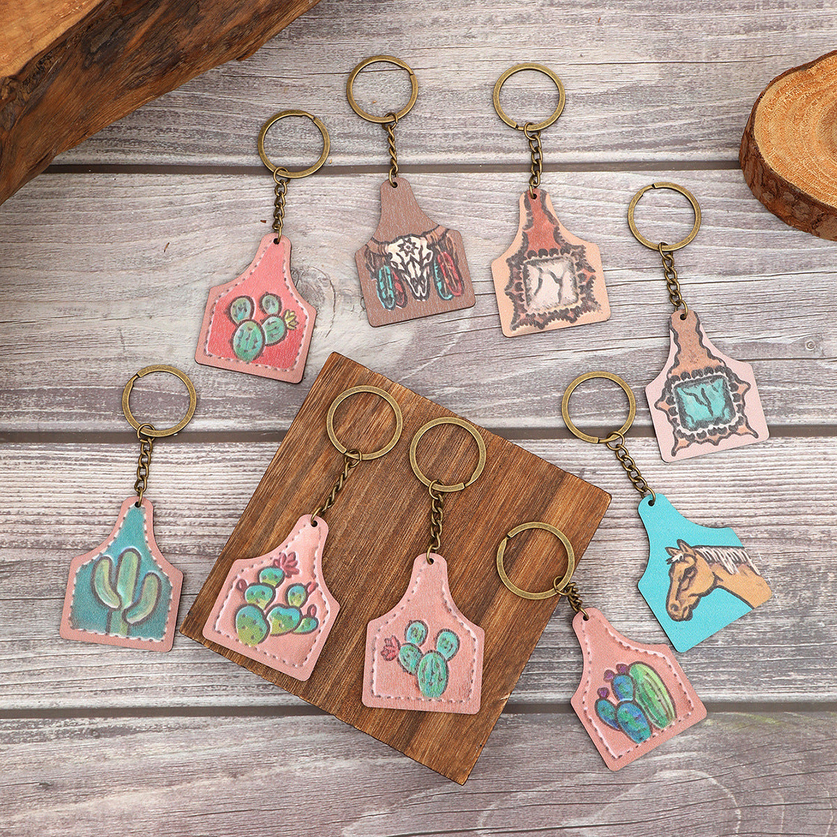 Wholesale Zinc Alloy Cactus Horse Head Keychain Western Farm Style Car Key Accessory for Boutique Resale