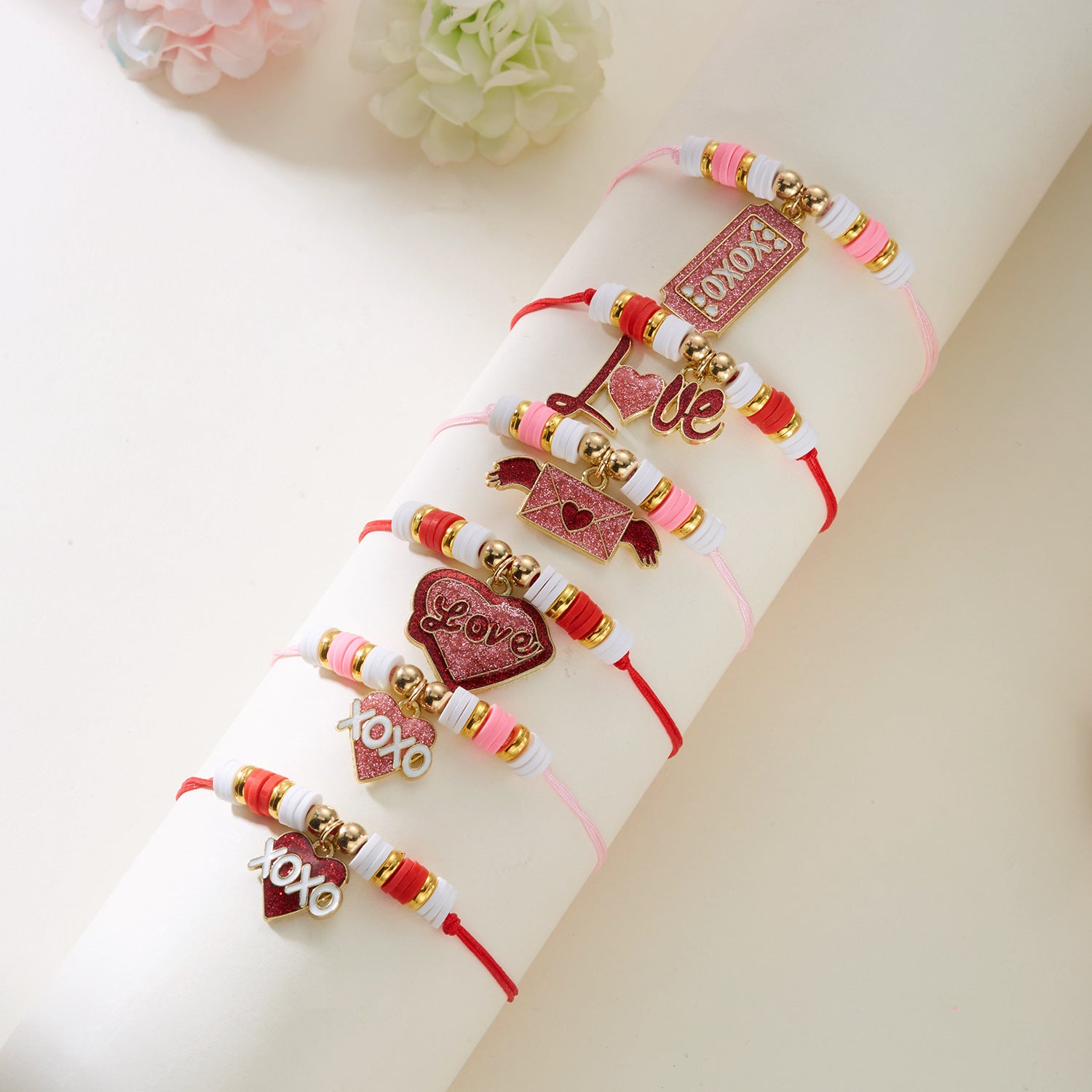 Wholesale Valentine' s Day  Pink Envelope Love Pendant Letter Love Braided Adjustable Bracelet