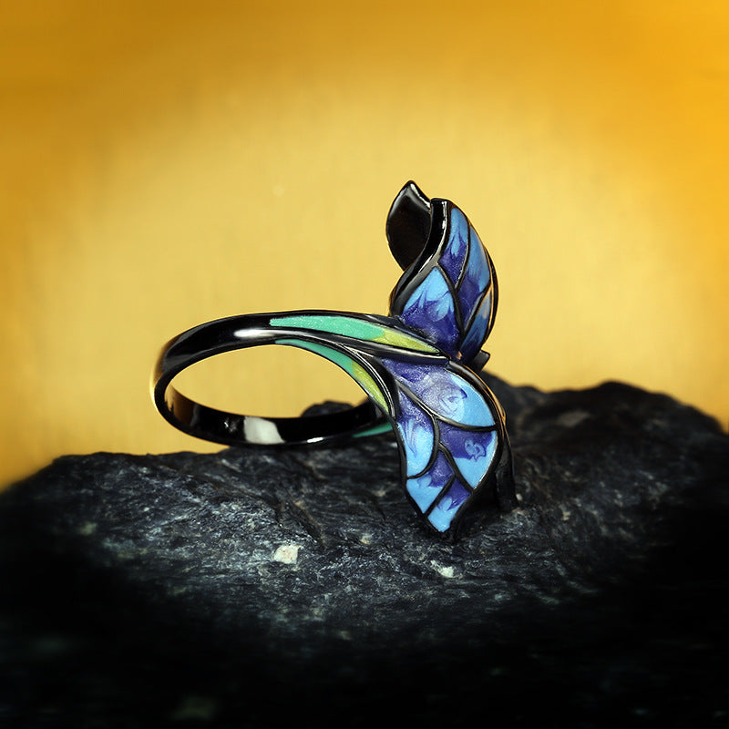 Wholesale cloisonne craft butterfly flower diamond ring