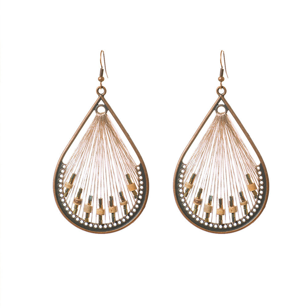 Wholesale Retro Drop Shaped Hand-Woven Earrings Alloy European American Fashion Accessory