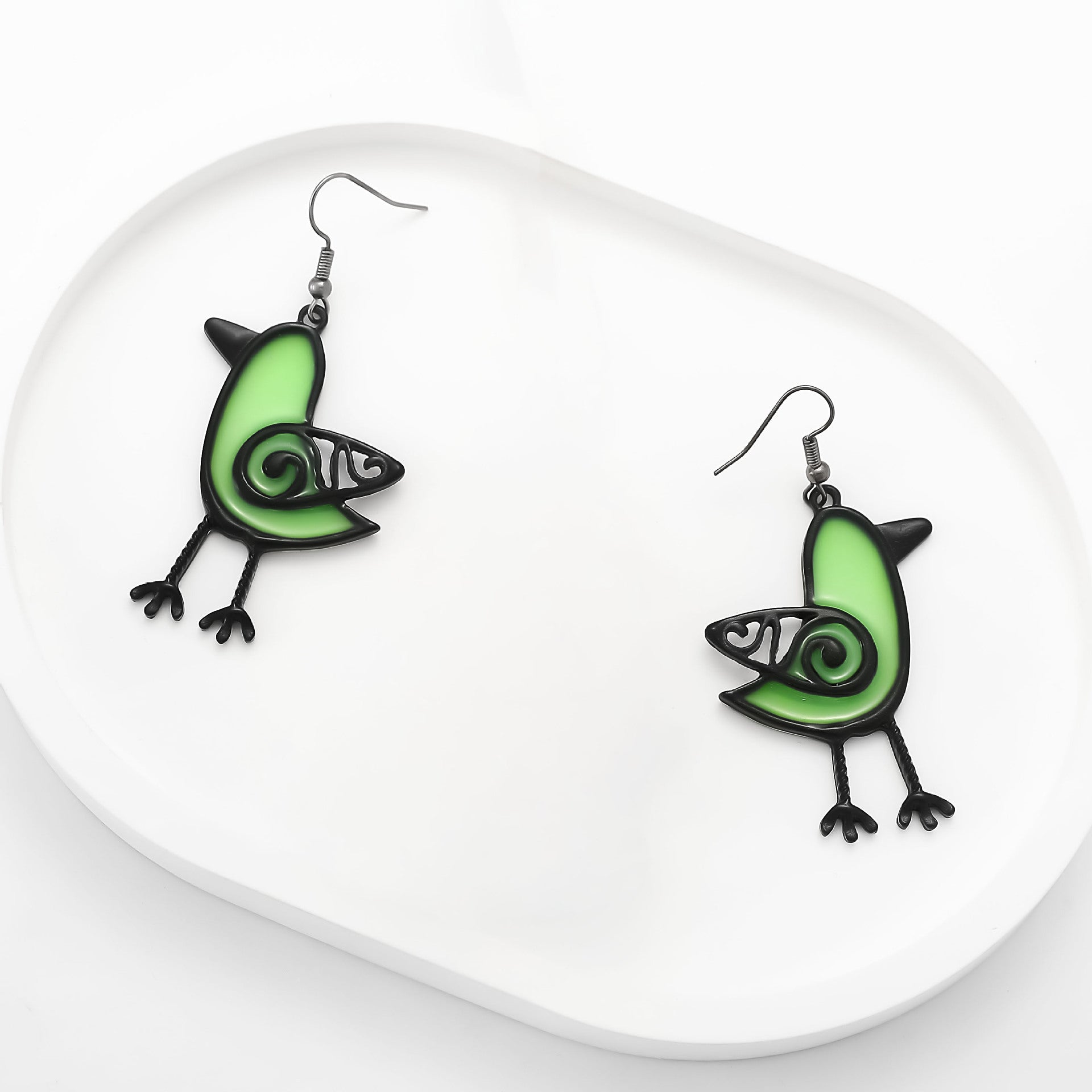 Wholesale  light luxury green chicken stereo handmade earrings