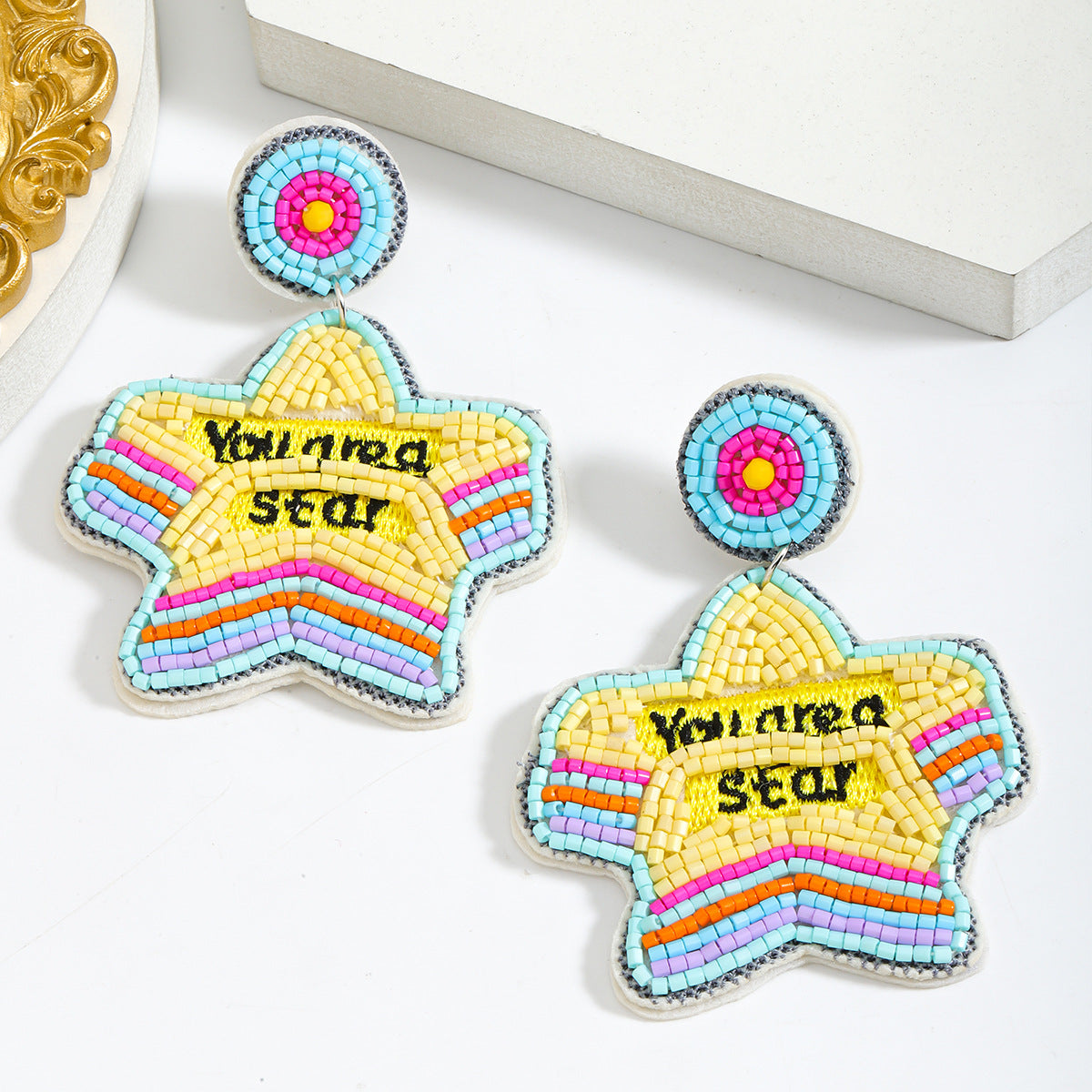 Wholesale Resin Rice Bead Teacher Five Pointed Star Earrings ACC-ES-JiaQi017