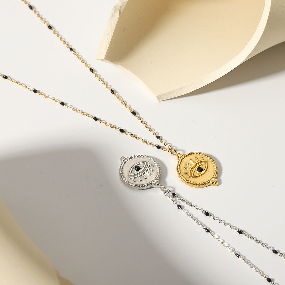 Wholesale  stainless steel necklace clavicle chain 18K gold Devil's Eye inlaid zircon  necklace