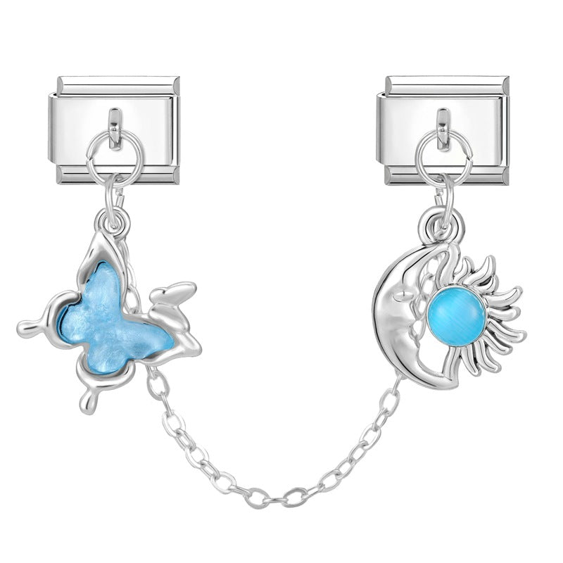 Wholesale 9mm Italian Charm Starter Bracelets DIY square double-pendant Creative Stainless Steel Composable Bracelet