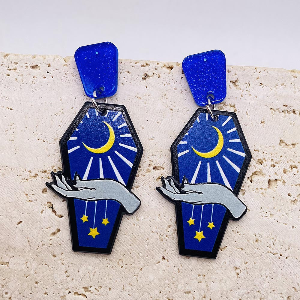 Wholesale  Graffiti Coffin Acrylic Earrings Spider Rose Big Earrings Halloween Earrings