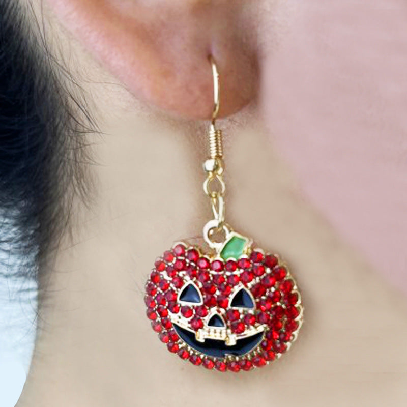 Wholesale 2 Pairs/Pack Halloween Pumpkin Ghost Diamond Metal Earrings ACC-ES-HY161