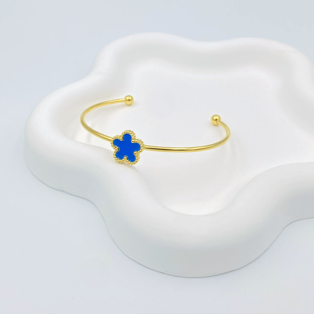 Wholesale 13mm Five Leaf Plum Blossom Titanium Steel Bracelet ACC-BT-QianHui009