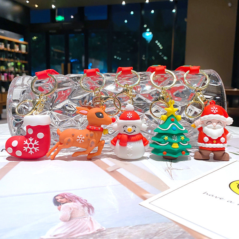 Wholesale Cartoon Cute Santa Claus Christmas Tree PVC Soft Keychain Creative Keychain ACC-KC-XinShu001
