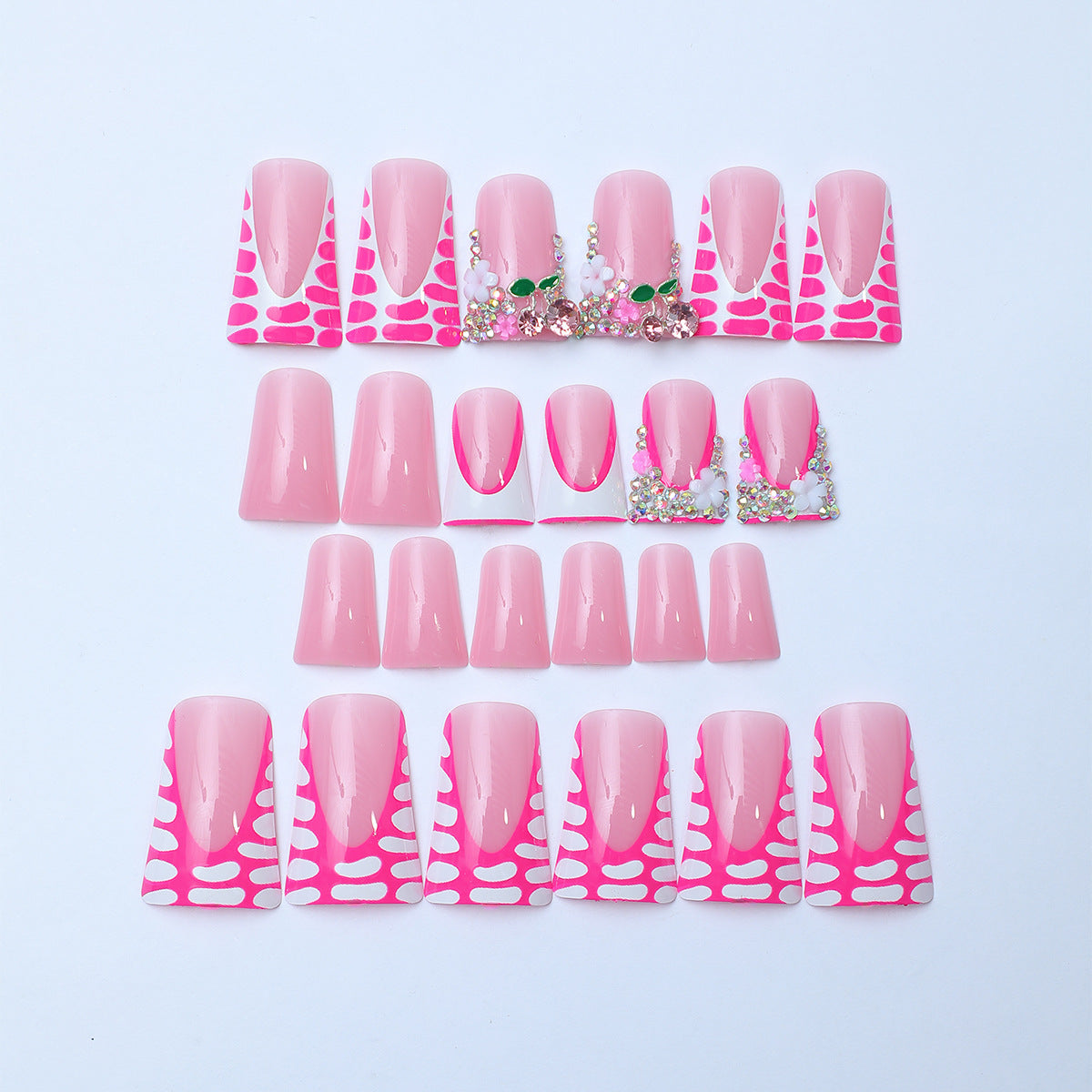 Wholesale 24 Pieces/box Glitter Nail Stickers Diamond Cherry Wearable Nail Press-on Nails Kits ACC-NS-HaoYi024