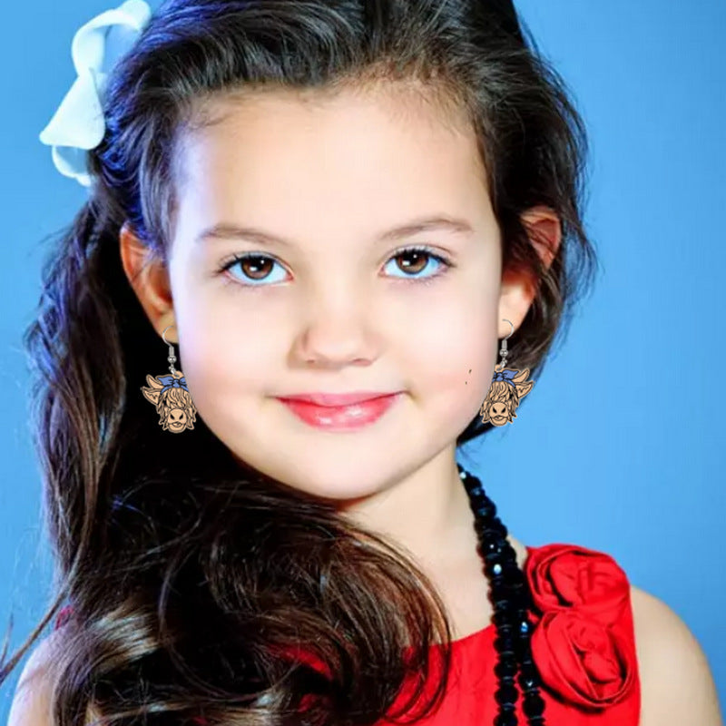 Wholesale Bow Yak Highland Cow Acrylic Earrings ACC-ES-XP023