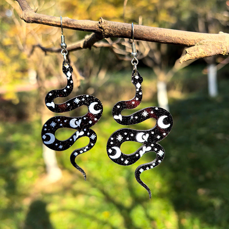 Wholesale Star Moon Pattern Snake Pendant Acrylic Earrings